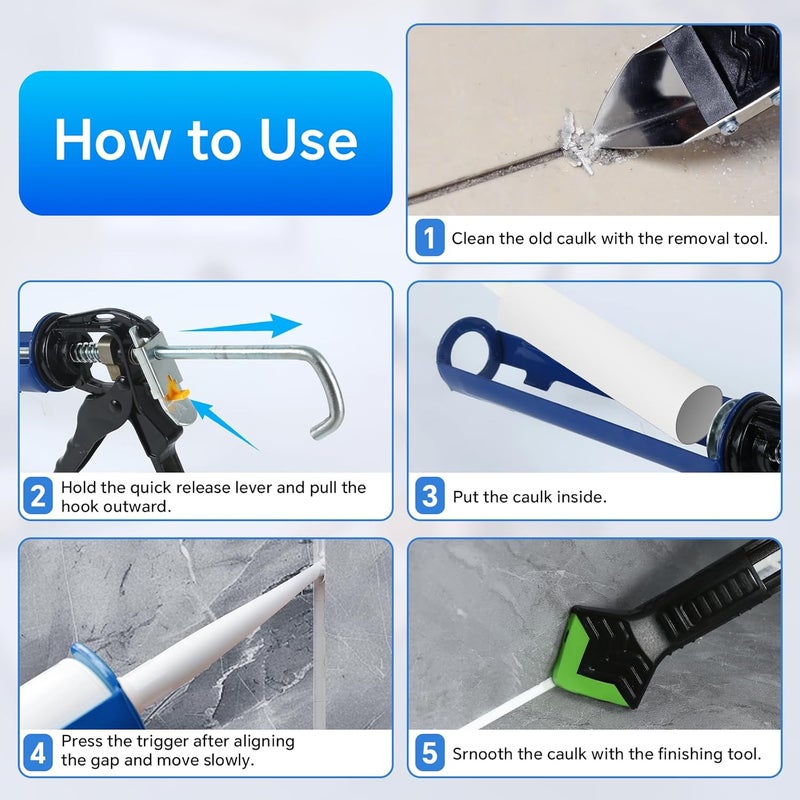 Ailewei Caulk Gun Kit, Smooth Silicone Caulking Gun and Caulk Remover Tool, Sealant Finishing Tool Grout Scraper for Kitchen Bathroom Window Sink Joint, All in One with Gift Box - Image 5